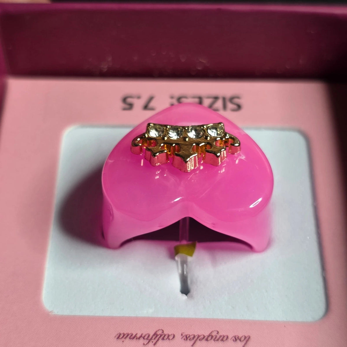 Juicy Couture Pink Resin Crown Heart Ring Size 7.5 New In Box Y2K