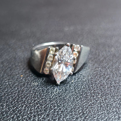 Sterling Silver Marquise Clear Stone Wide Tapered Band Ring Channel Set