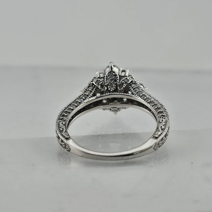 Sterling Silver CZ Halo Ring Size 6 Round Clear Stones Ornate Filigree Band