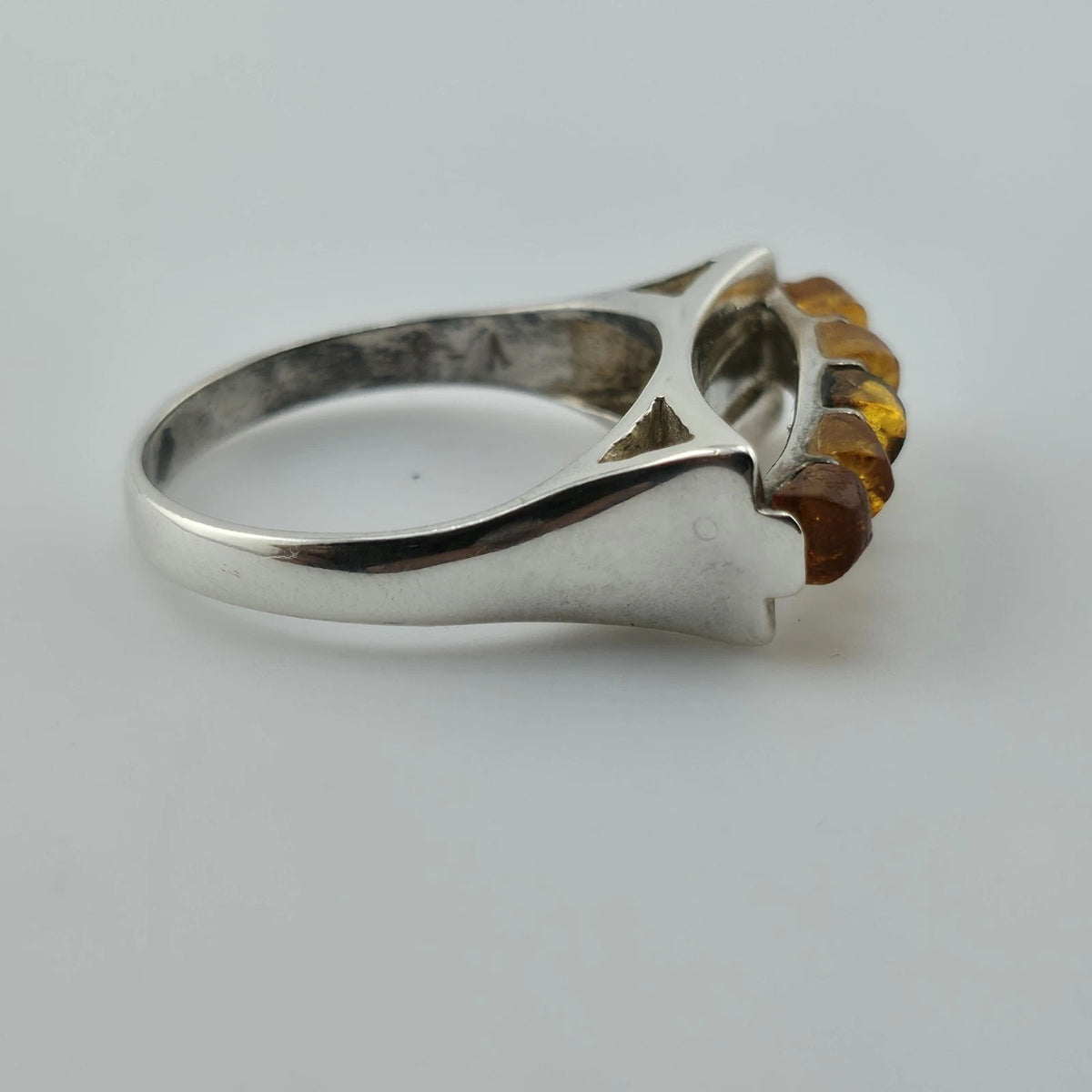 Vintage Baltic Amber Ring 925 Sterling Silver Poland Cognac Honey Sz 7.5