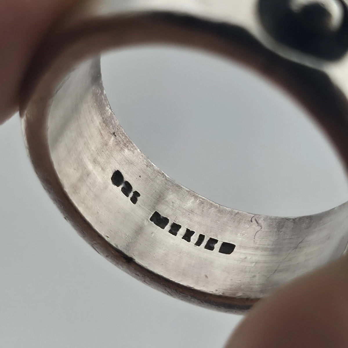 Sterling Silver Wide Band Ring Size 10.5 Oxidized Rivet Stud Modernist Unisex