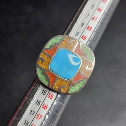 Carolyn Pollack Sterling Silver Turquoise Multicolor Inlay Mosaic Ring Size 6