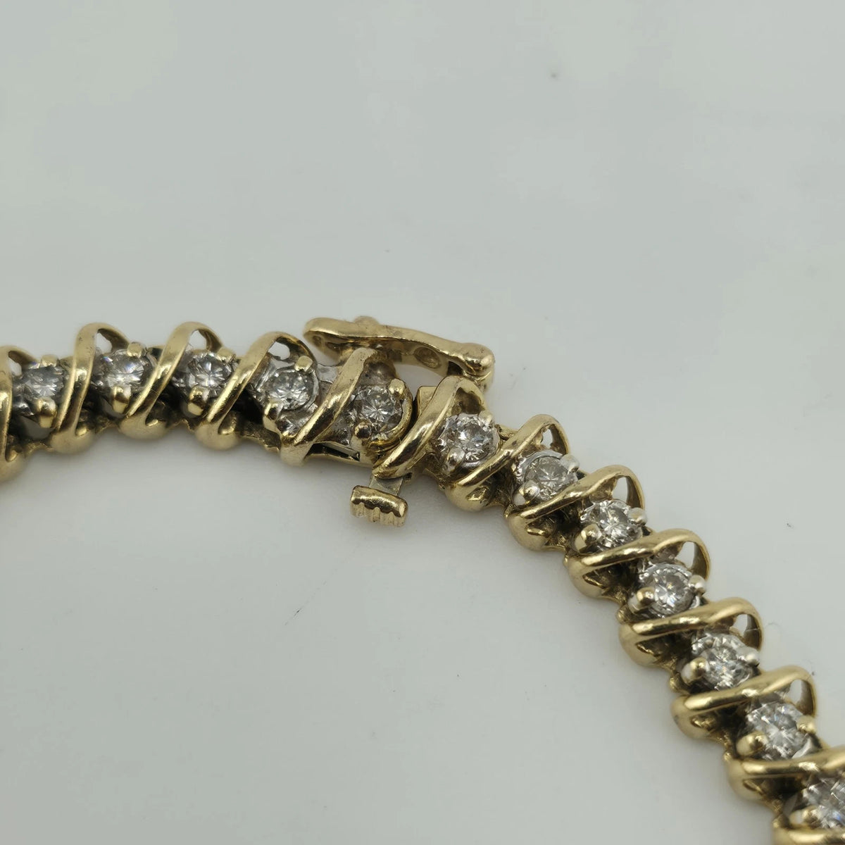 14k Yellow Gold 1.50CT Round Cut Diamond "S" Link S Figure Tennis Bracelet 7"