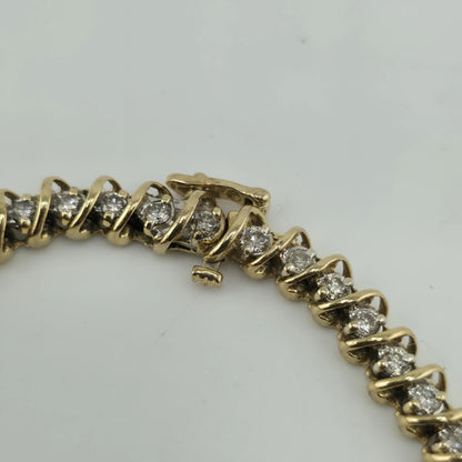 14k Yellow Gold 1.50CT Round Cut Diamond "S" Link S Figure Tennis Bracelet 7"