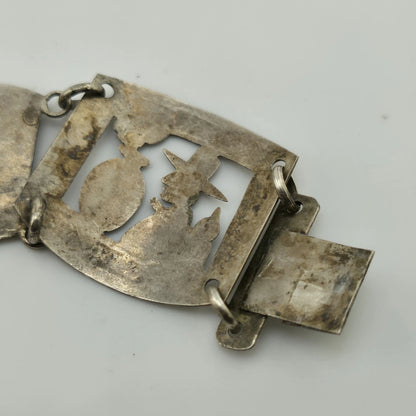 Vintage Sterling Peruvian Story Panel Link Bracelet Cultural Motif Design 15.5g