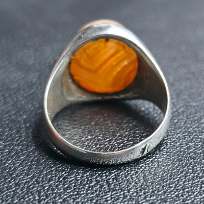 Sterling Silver Handmade Yemeni AQEEQ Kabadi Agate Ring Sz 7.75 Floral Band