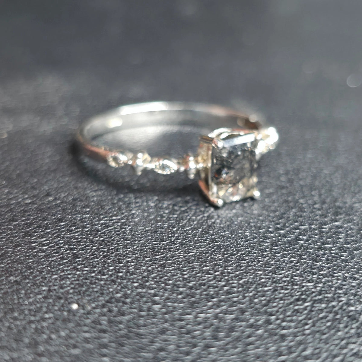 Sterling Silver 925 Black Rutilated Quartz Ring Size 10 Dainty Ornate Solitaire