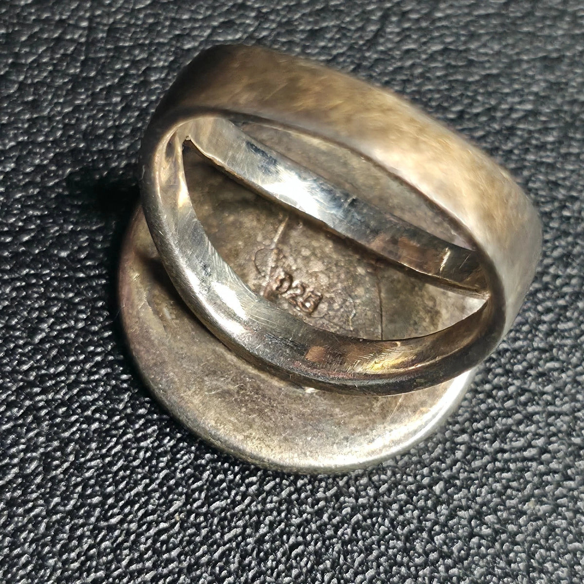 Sterling Silver Round Dome Ring Orange Spiral Inlay Sz 6 Tribal Style