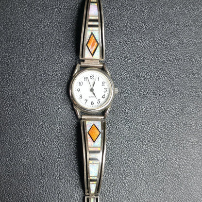 Earl Plummer Navajo Sterling Silver Opal Inlay Watch Bracelet Native American