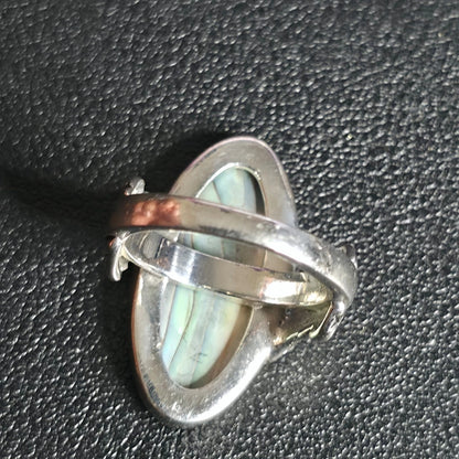 Sterling Silver Abalone Shell Ring Size 7 Rhodium Plated Flower Design BBJ 925