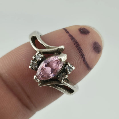 Sterling Silver 925 Marquise Cut Pink CZ Stone Ring Avon Size 8.75