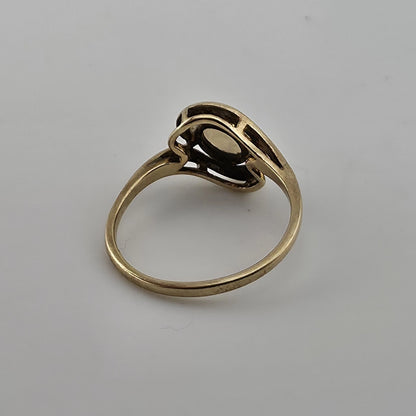 10K Yellow Gold Opal Ring Vintage Oval Cabochon Swirl Setting Size 6.25