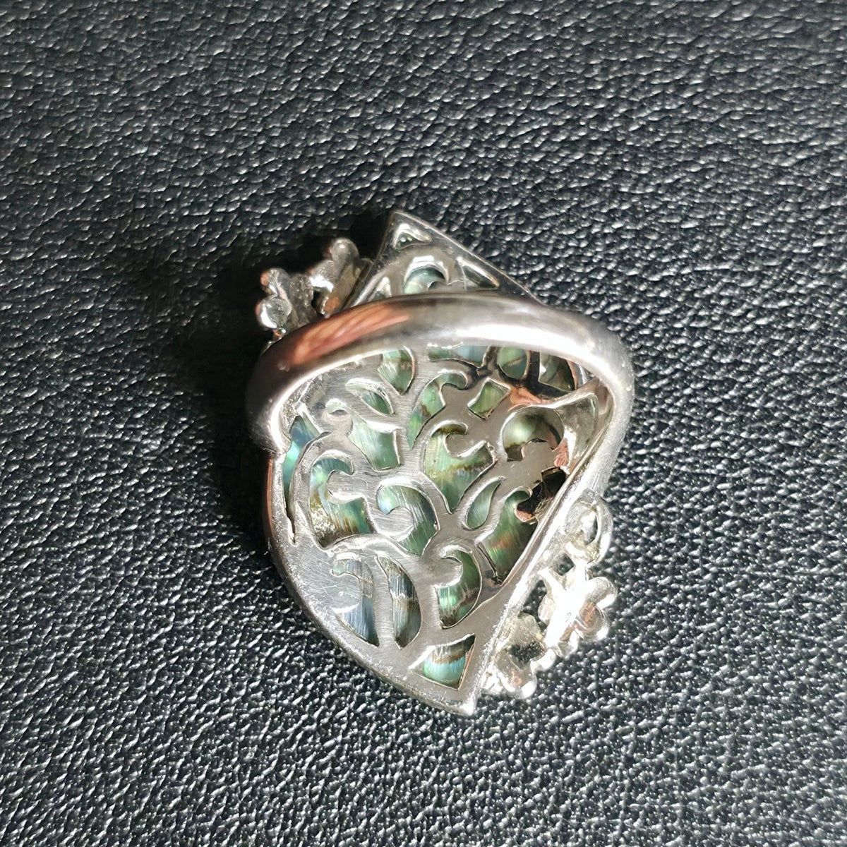 Sterling Silver Abalone Shell Ring Size 7 Rhodium Plated Flower Design BBJ 925