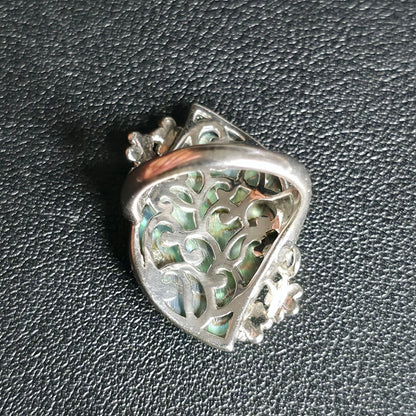 Sterling Silver Abalone Shell Ring Size 7 Rhodium Plated Flower Design BBJ 925