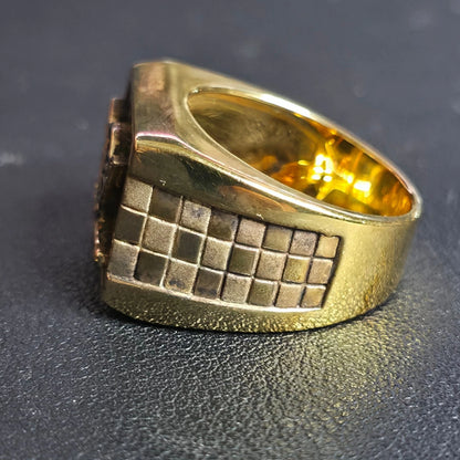 Sterling Silver Corvette Ring Size 10 Gold Tone Checkered Flag Signet