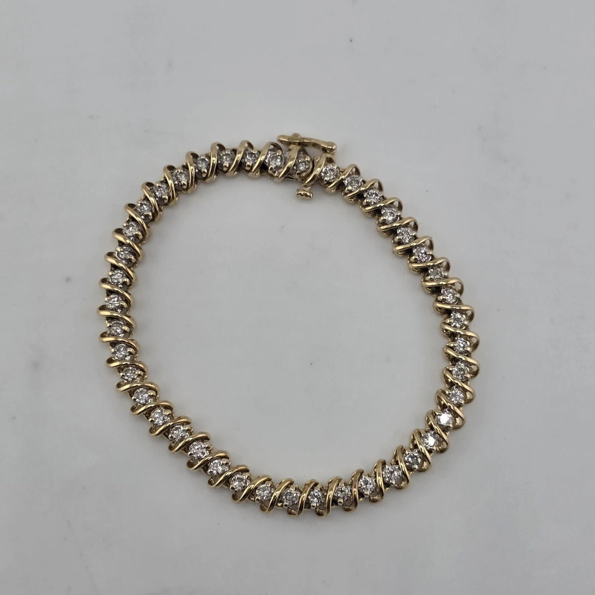 14k Yellow Gold 1.50CT Round Cut Diamond "S" Link S Figure Tennis Bracelet 7"