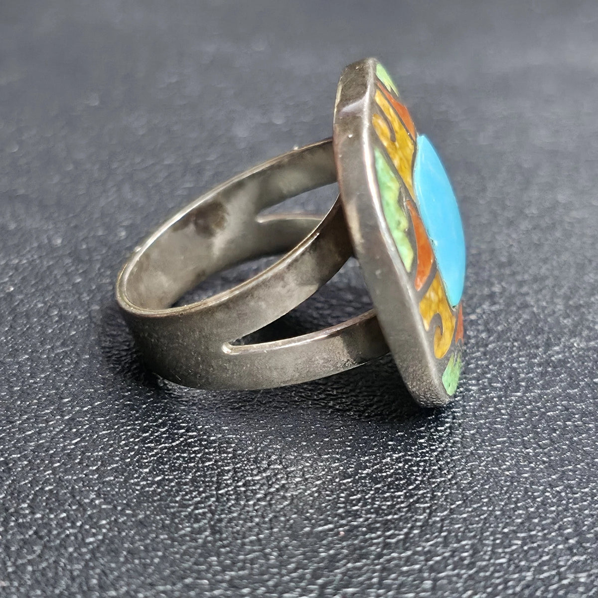 Carolyn Pollack Sterling Silver Turquoise Multicolor Inlay Mosaic Ring Size 6