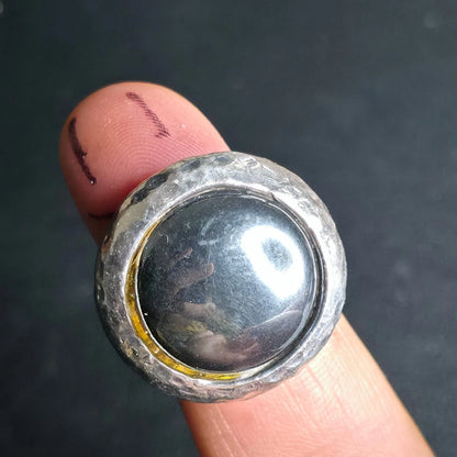 Sterling Silver Hematite Ring Size 7 Chunky Hammered Statement 925