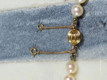 Pearl Jade Gold Beaded Necklace 30" 12K GF Beads 10K Gold Clasp Vintage