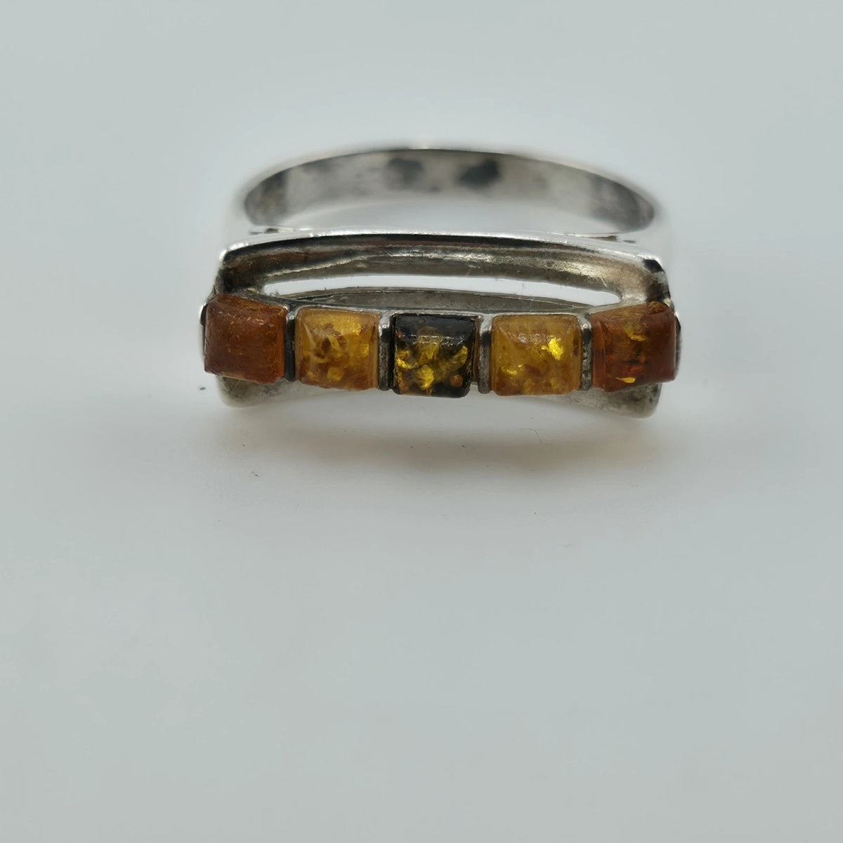 Vintage Baltic Amber Ring 925 Sterling Silver Poland Cognac Honey Sz 7.5