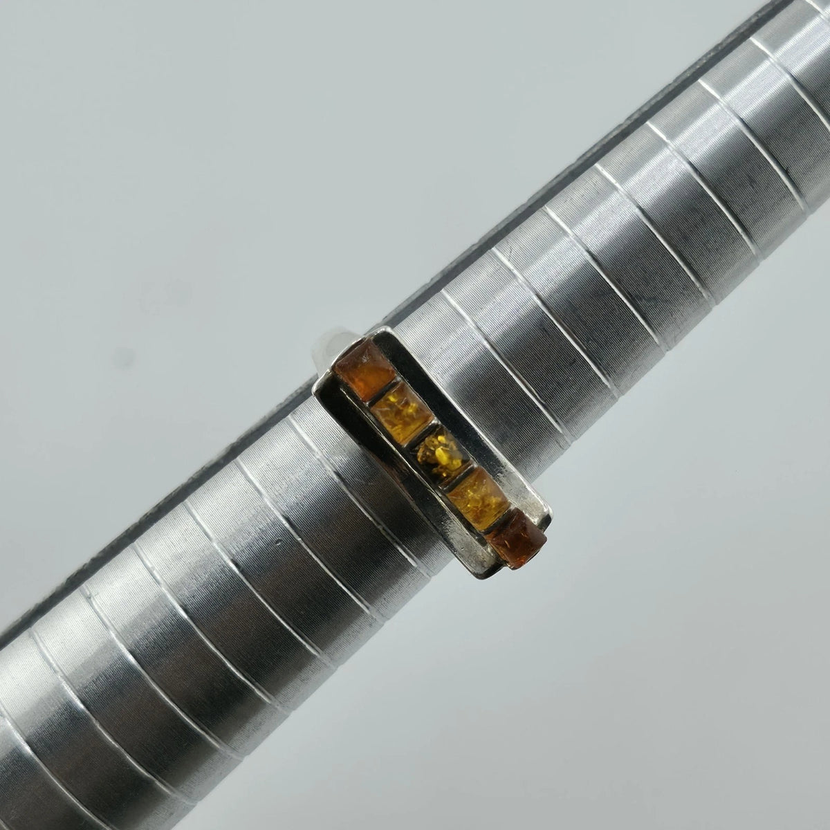 Vintage Baltic Amber Ring 925 Sterling Silver Poland Cognac Honey Sz 7.5