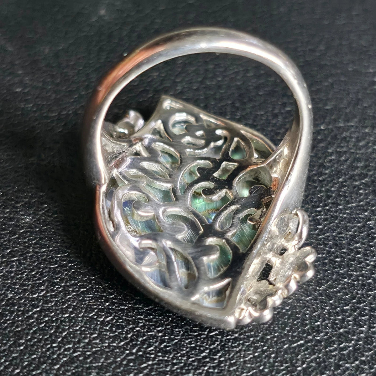 Sterling Silver Abalone Shell Ring Size 7 Rhodium Plated Flower Design BBJ 925