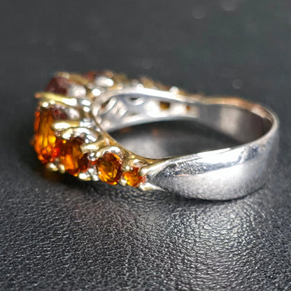 Sterling Silver Orange Stone Ring Size 8 Graduated Band Stamped 925 NH