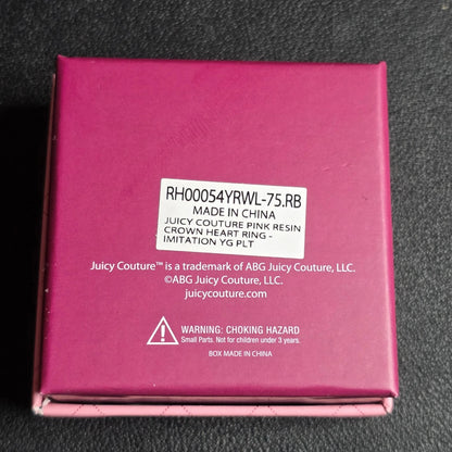 Juicy Couture Pink Resin Crown Heart Ring Size 7.5 New In Box Y2K