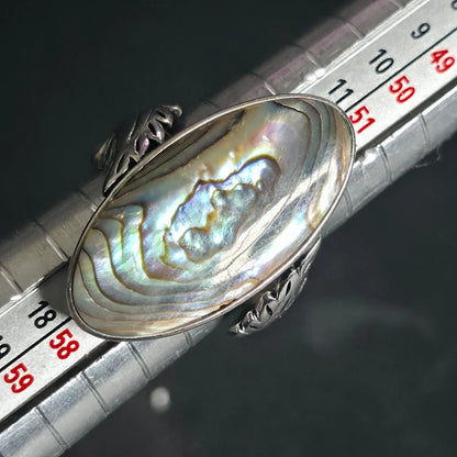 Sterling Silver Abalone Shell Ring Size 7 Rhodium Plated Flower Design BBJ 925
