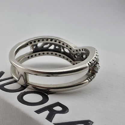 Pandora Sparkling Marquise Double Wishbone Ring Sterling Silver Size 8.5 Retired