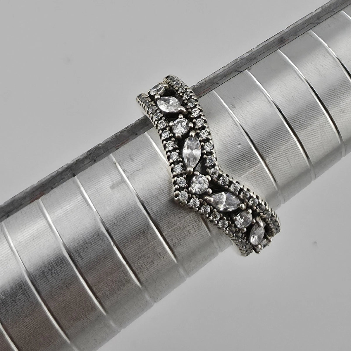 Pandora Sparkling Marquise Double Wishbone Ring Sterling Silver Size 8.5 Retired