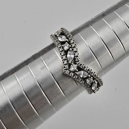 Pandora Sparkling Marquise Double Wishbone Ring Sterling Silver Size 8.5 Retired