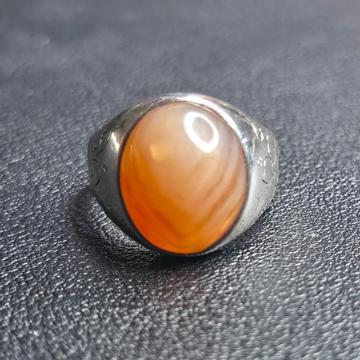 Sterling Silver Handmade Yemeni AQEEQ Kabadi Agate Ring Sz 7.75 Floral Band
