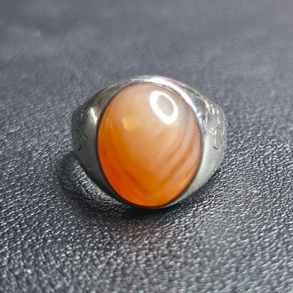 Sterling Silver Handmade Yemeni AQEEQ Kabadi Agate Ring Sz 7.75 Floral Band