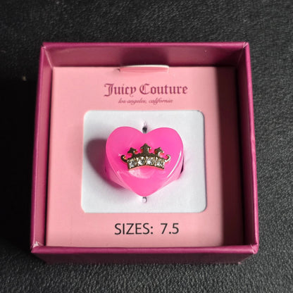 Juicy Couture Pink Resin Crown Heart Ring Size 7.5 New In Box Y2K