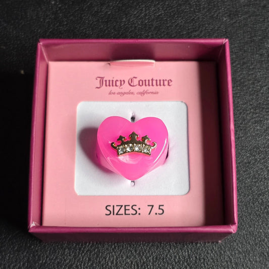 Juicy Couture Pink Resin Crown Heart Ring Size 7.5 New In Box Y2K