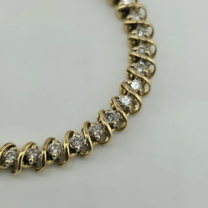 14k Yellow Gold 1.50CT Round Cut Diamond "S" Link S Figure Tennis Bracelet 7"