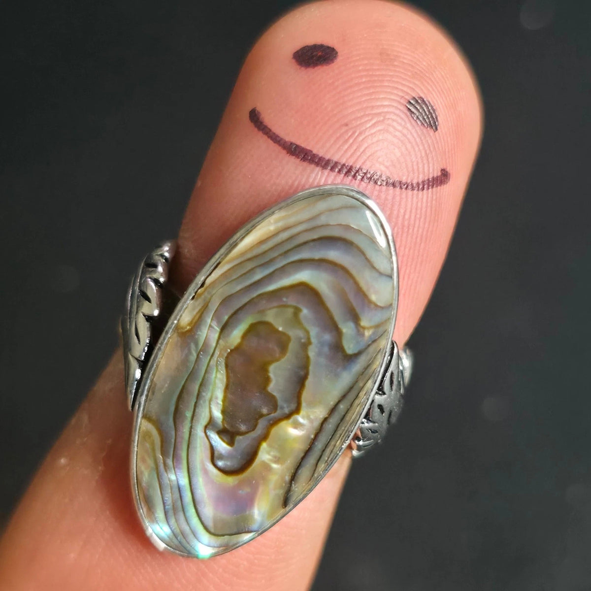 Sterling Silver Abalone Shell Ring Size 7 Rhodium Plated Flower Design BBJ 925