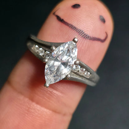 Sterling Silver Marquise Clear Stone Bypass Ring Size 8 Channel Set Accent Stone