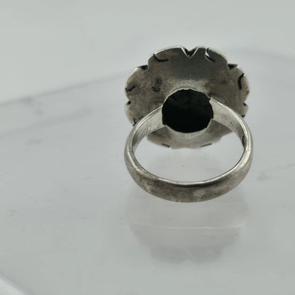 Vintage Mexico 925 Sterling Silver Black Onyx Sunburst Statement Ring Size 4.7