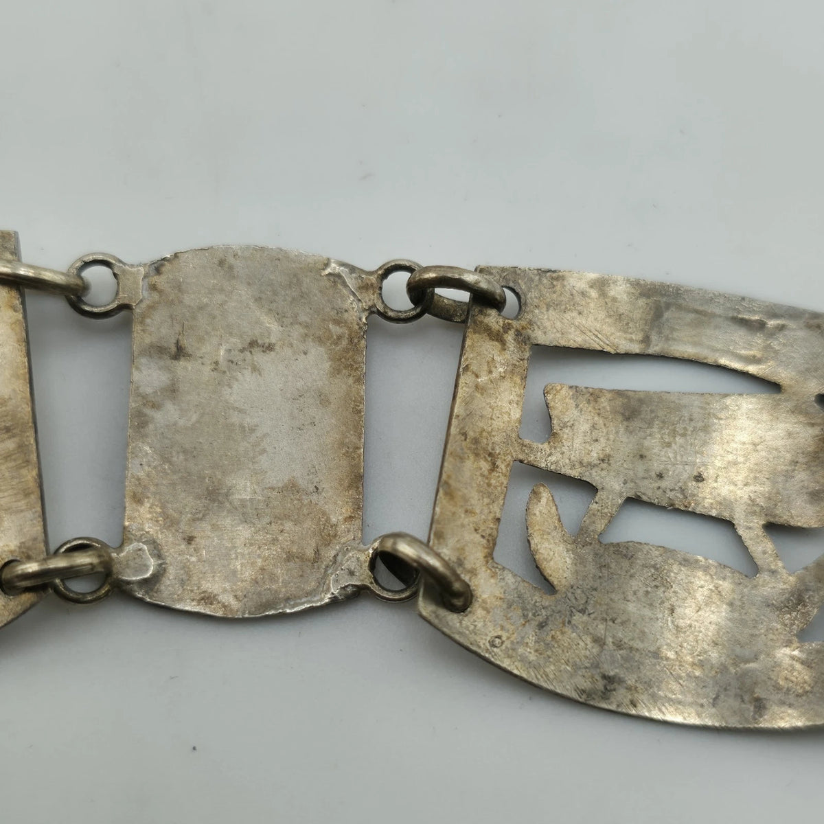 Vintage Sterling Peruvian Story Panel Link Bracelet Cultural Motif Design 15.5g