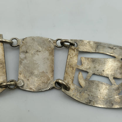 Vintage Sterling Peruvian Story Panel Link Bracelet Cultural Motif Design 15.5g