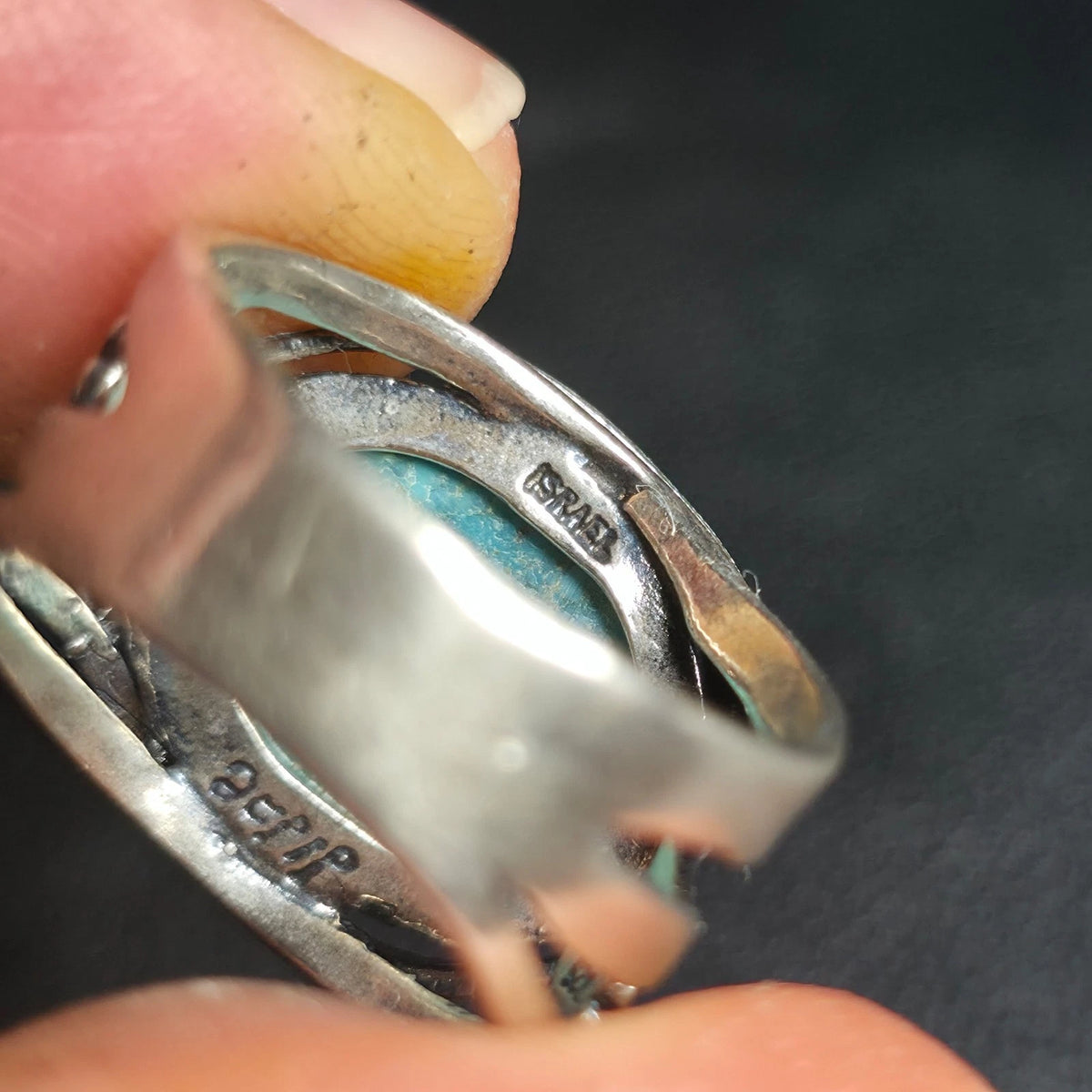 Vintage Sterling Silver 925 Israel Oval Turquoise Bypass Ring Size 8