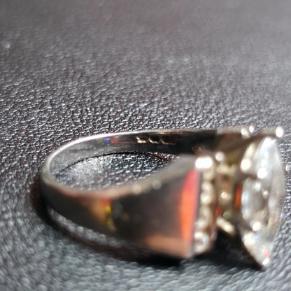 Sterling Silver Marquise Clear Stone Wide Tapered Band Ring Channel Set