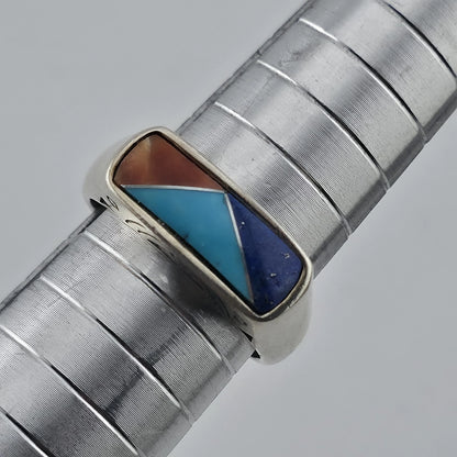 Carolyn Pollack Relios Sterling Silver Inlay Ring Size 7 Lapis Turquoise Coral