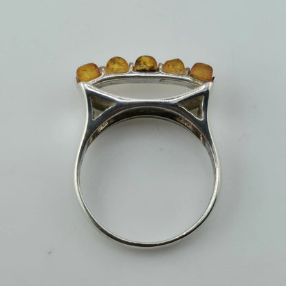 Vintage Baltic Amber Ring 925 Sterling Silver Poland Cognac Honey Sz 7.5
