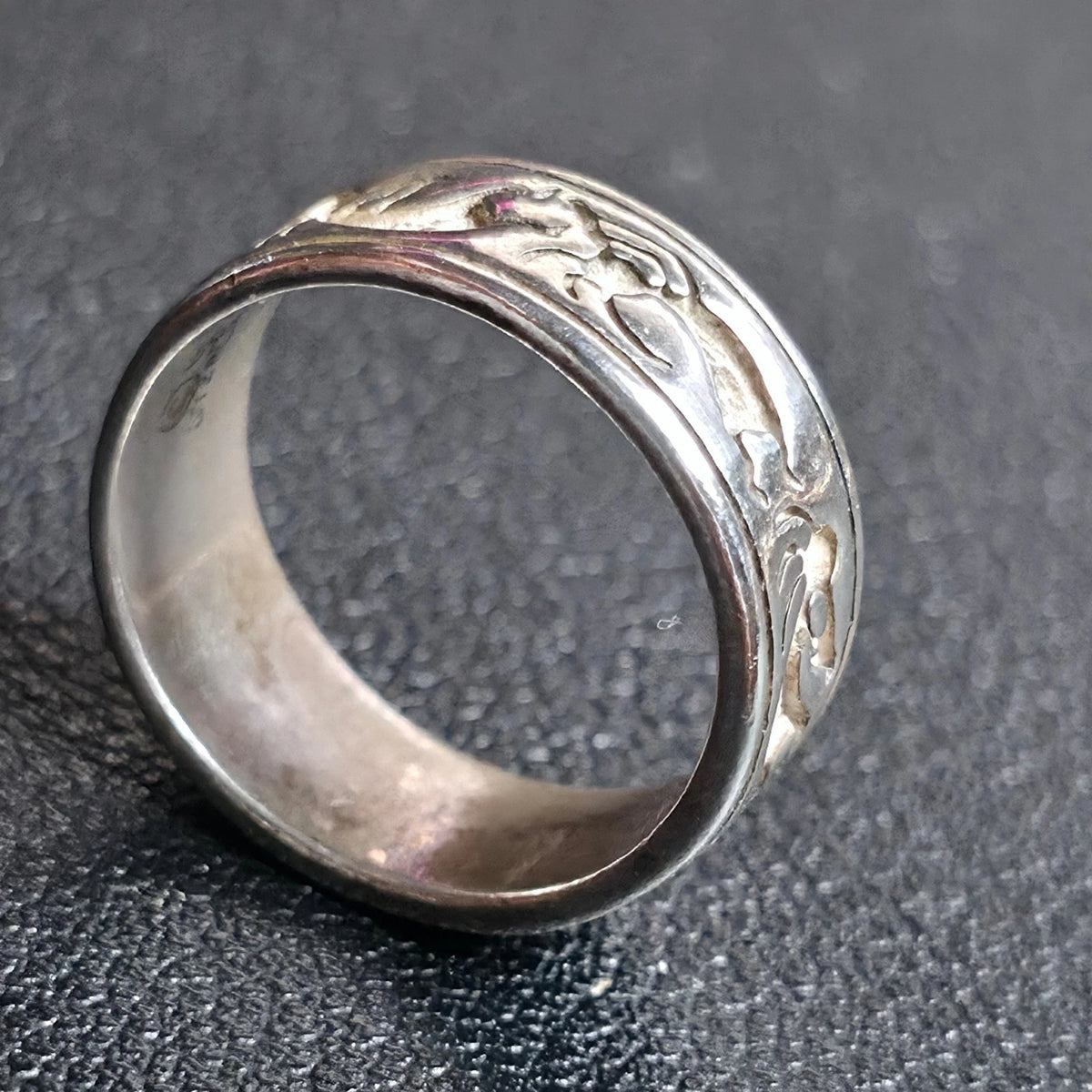 Sterling Silver Kokopelli Carved Floral Scroll Wide Band Ring 925 Sz 5.5