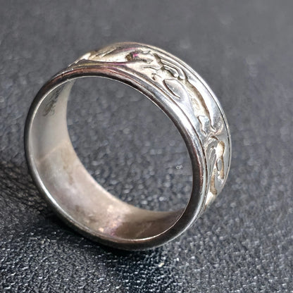 Sterling Silver Kokopelli Carved Floral Scroll Wide Band Ring 925 Sz 5.5