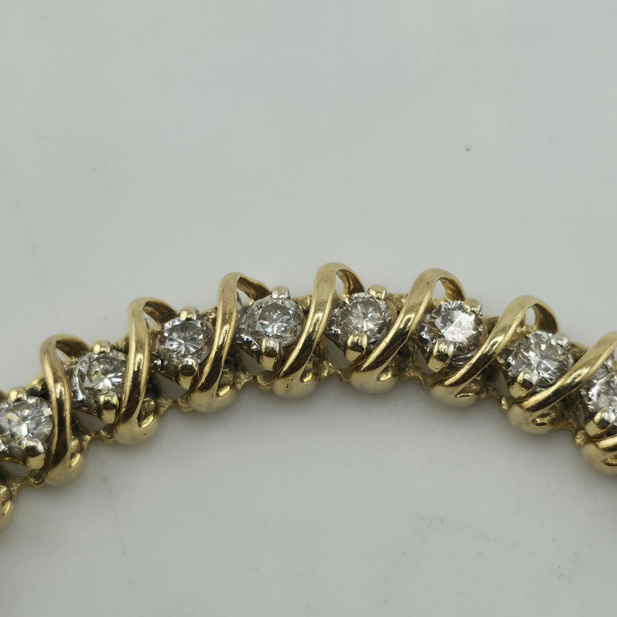 14k Yellow Gold 1.50CT Round Cut Diamond "S" Link S Figure Tennis Bracelet 7"