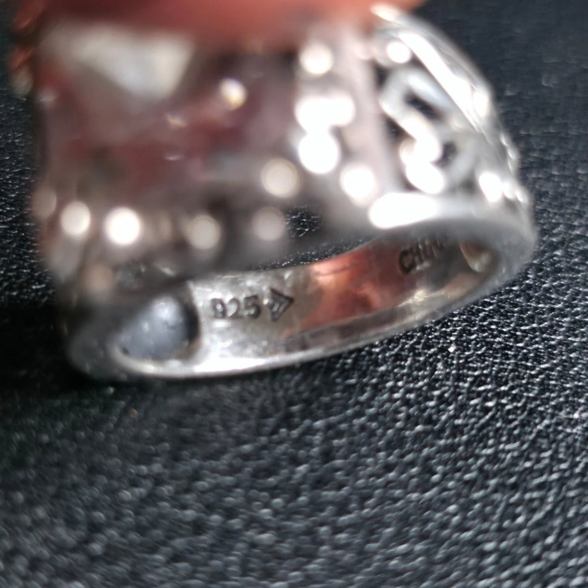 Sterling Silver 925 Filigree Square White Stone Ring Size 8.5